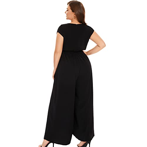 Tanmolo Jumpsuits For Women Dressy Deep V-neck Plus Size Long Romper Classy Pantsuits Wide Leg Jumpsuit,Black,0XL