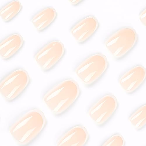 French Tip Press on Nails Short Almond Fake Nails with Elegant Designs Oval Full Cover Acrylic False Nails Set Glue on Reusable Nails Nude Stick on Static Nails for Women Girls Manicure 24Pcs