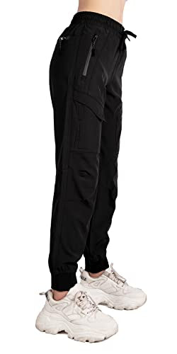 Abangoo Women's Cargo Joggers Workout Pants Outdoor Lightweight Quick Dry Athletic Travel Hiking Pants(AB08-Black-L)