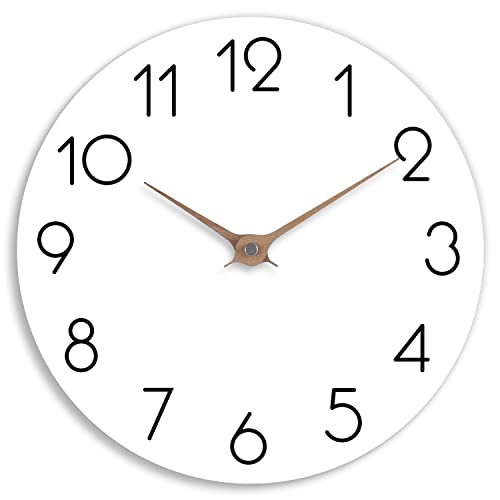 cicininc Wall Clock - Modern Wall Clocks Battery Operated, 10 Inch Silent Non-Ticking, Simple Wooden Decorative Clock for Bathroom, Office, Bedroom, Home, Kitchen, Living Room (10" White)