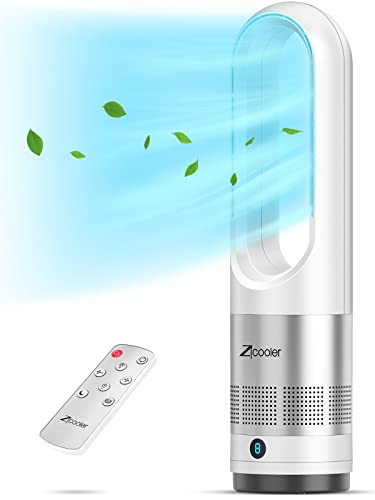 ZICOOLER Tower Fans for Home, 22 Inch 80°Oscillating Bladeless Fan with Remote, Quiet Fans with 8 Speeds, LED Display, 9H Timer, White Floor Standing Fan Powerful for Indoor Home Bedroom Office Room