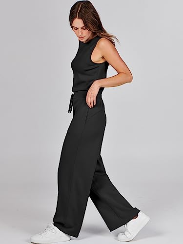 ANRABESS Air Essentials Jumpsuits for Women 2023 Summer Outfits Sleeveless Casual Wide Leg Long Romper Jumper Trendy Fall Clothes 1090heise-S