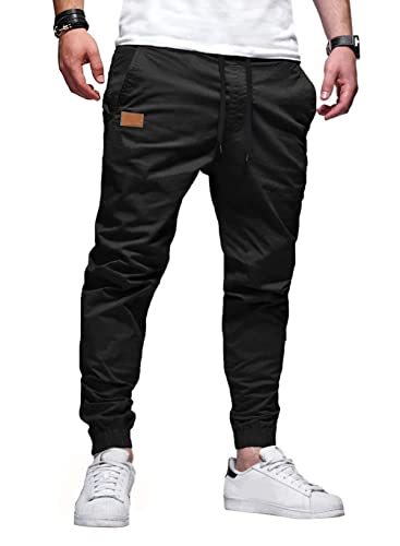 JMIERR Mens Casual Joggers Pants - Cotton Drawstring Chino Cargo Hiking Outdoor Gym Twill Track Jogging Sweatpants with Pockets for Men, US 36(L), A Black