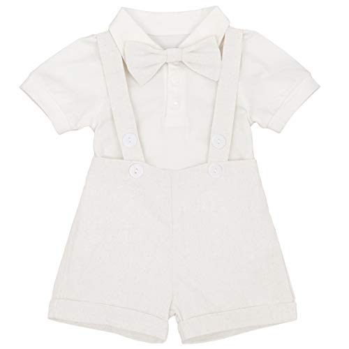 Toddler Baby Boys Gentleman Summer Suits Set Bowtie One-Piece Shirt Romper Bodysuit Bib Shorts Overalls Baptism Clothing Sets for Kids Ivory 0-6 Months