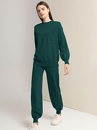 SuperPrity Womens Two Piece Sweatsuit Outfits Long Sleeve Pocket Tracksuit Sets Knitted Loungewear Set-XL,Dark Green