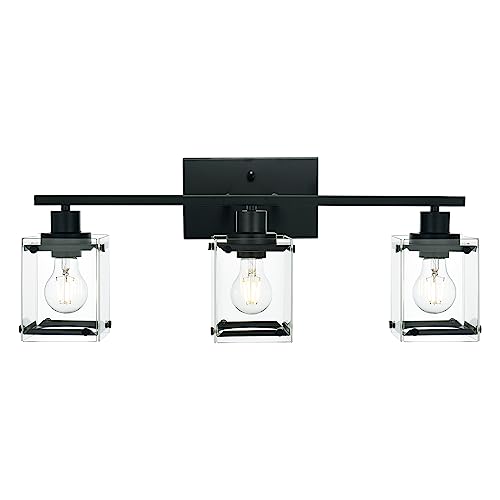 TULUCE 3-Light Bathroom Wall Light Fixtures,Black Bathroom Vanity Light with Clear Glass Shade Modern Wall Sconce for Bathroom Hallway Living Room