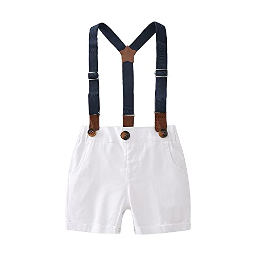 Baby Boys Gentleman Outfits Suits, Infant Shirt+Shorts+Bow Tie+Suspender Clothes Set,9-12M