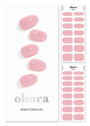 ohora Semi Cured Gel Nail Strips (N Cream Pink) - Works with Any Nail Lamps, Salon-Quality, Long Lasting, Easy to Apply & Remove - Includes 2 Prep Pads, Nail File & Wooden Stick - Pink