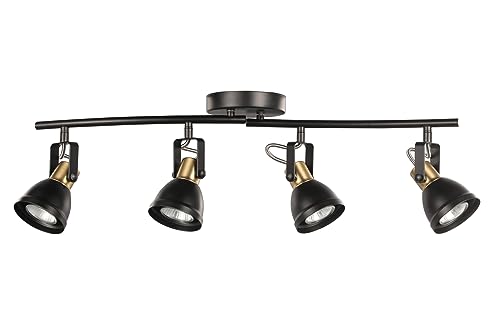 CRAFTRONOS 4 Light Track Lighting Kit, Matt Black Brass Finish 4 Way Adjustable with Moden Flush Mount Ceiling Spotlight for Kitchen,Dining,Living Room,Home Improvement