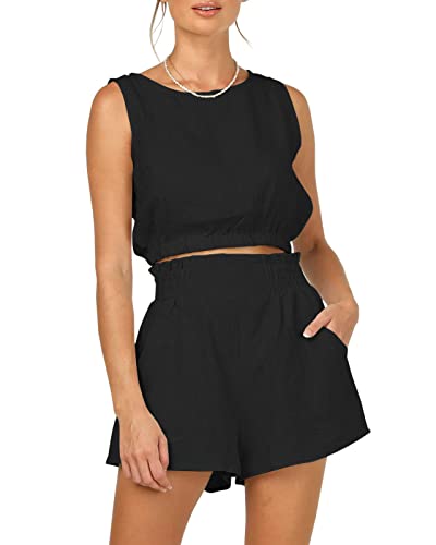 AUTOMET Two Piece Outfits Women Summer 2 Piece Spring Outfits Lounge Sets Crop Top Tank and Shorts Beach 2023 Fashion Clothing