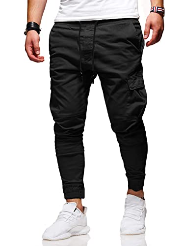 BUXKR Mens Cargo Pants Casual Hiking Pants Workout Joggers Sweatpants for Men,Black,L