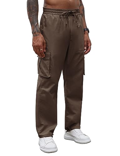 COOFANDY Men Cargo Work Pants Hiking Pants Workout Joggers Sport Pants Pockets, Brown, X-Large