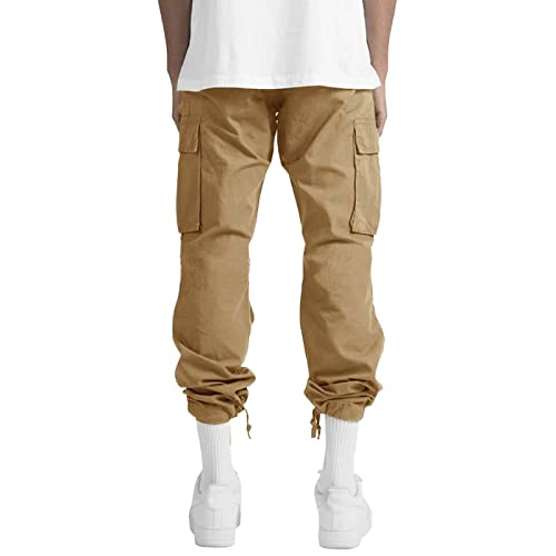 THWEI Mens Cargo Pants Casual Joggers Athletic Pants Cotton Loose Straight Sweatpants Khaki XL