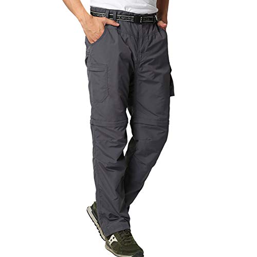 JOMLUN Men’s Hiking Pants Zip Off Cargo Pants Lightweight Quick Dry Convertible Outdoor Shorts Gray