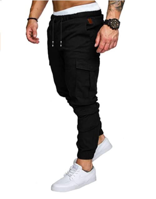 GM MGBOYGYM Mens Fashion Joggers Sports Pants - Cotton Cargo Pants Sweatpants Trousers Mens Long Pants Black-XXL