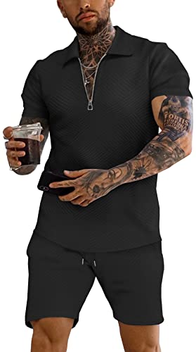 URRU Men's Polo Shirt and Shorts Set Summer Outfits Fashion Casual Short Sleeve Polo Suit for Men 2 Piece Shorts Sweatsuits