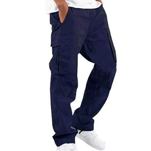 Cargo Pants for Men Casual Joggers Athletic Pants Loose Fit Hiking Trousers Outdoor Wearing Pants with Pockets Navy