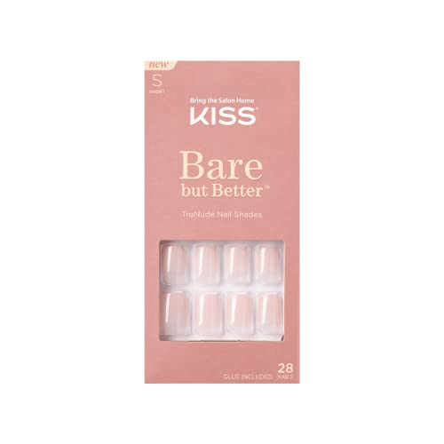 KISS Bare But Better TruNude Fake Nails Nude Nail Shades Manicure Set, Nudies', 28 Chip Proof, Smudge Proof Glue-On Nails