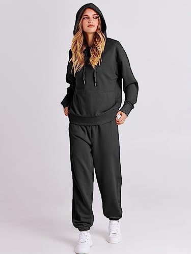 Caracilia Women's Hoodies Tracksuits Loose Long Sleeve Sweatshirts Jogger Pant Set 2 Piece Outfits Casual 2023 Travel Trendy Clothes C107A5heise-XL