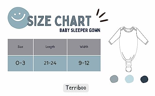 Terriboo Newborn Baby Boy Long Sleeve Sleeper Gown with Mittens Knotted Gown Coming Home Outfit Nightgown Hat Set 2 Pieces (Blue and Green, 0-3 month)