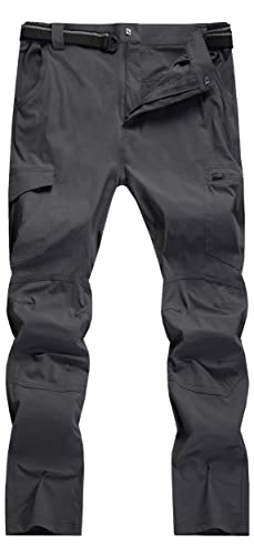 Men's Cargo Work Hiking Pants Lightweight Water Resistant Quick Dry Fishing Travel Camping Outdoor Breathable Multi Pockets Dark Grey M