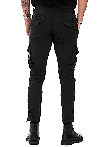 JMIERR Mens Casual Twill Cargo Pants Men Cargo Baggy Pants Waist Stretch Tapered Joggers Sweatpants Pants with Pockets, US38(XL), A Black