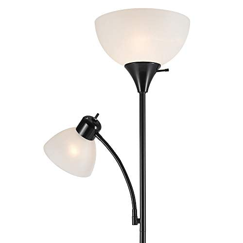 Globe Electric 67135 72" Torchiere Floor Lamp + Adjustable Reading Light, Matte Black, Frosted Plastic Shade, 3-Step Rotary Switch on Floor Lamp Socket, Home Improvement, Home Office Accessories