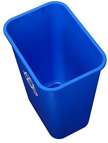 AmazonCommercial 10 Gallon Rectangular Commercial Office Wastebasket, w/ Recycle Logo, 1-Pack, Blue