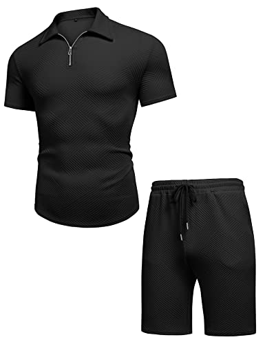 URRU Men's Polo Shirt and Shorts Set Summer Outfits Fashion Casual Short Sleeve Polo Suit for Men 2 Piece Shorts Sweatsuits