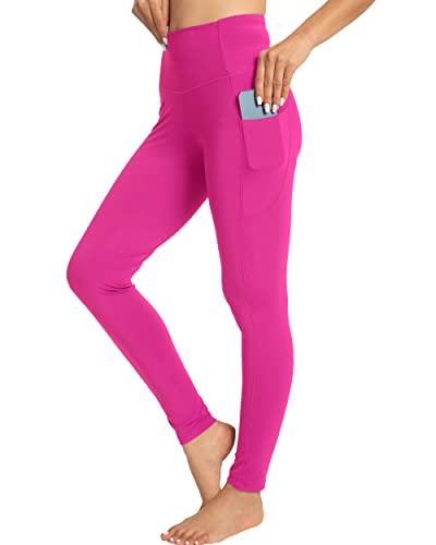 Kcutteyg Yoga Pants for Women with Pockets High Waisted Leggings Workout Sports Running Athletic Pants (Hot Pink, Large)