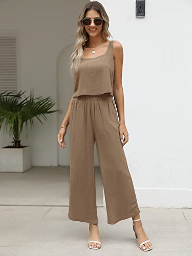 AUTOMET 2 Two Piece Summer Outfits Womens Matching Sets Casual Vacation Clothes Linen Long Pants with Pockets Jumpsuits 2023 Fashion