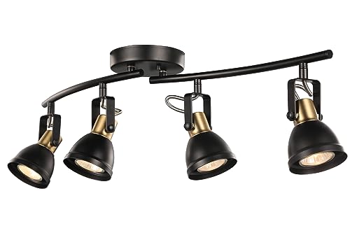 CRAFTRONOS 4 Light Track Lighting Kit, Matt Black Brass Finish 4 Way Adjustable with Moden Flush Mount Ceiling Spotlight for Kitchen,Dining,Living Room,Home Improvement