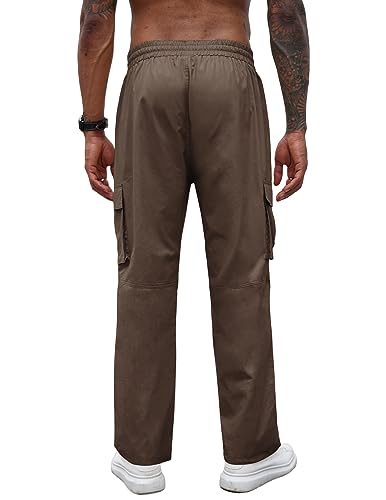 COOFANDY Men Cargo Work Pants Hiking Pants Workout Joggers Sport Pants Pockets, Brown, X-Large