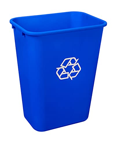 AmazonCommercial 10 Gallon Rectangular Commercial Office Wastebasket, w/ Recycle Logo, 1-Pack, Blue