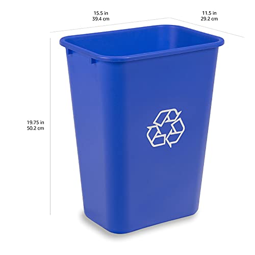 AmazonCommercial 10 Gallon Rectangular Commercial Office Wastebasket, w/ Recycle Logo, 1-Pack, Blue