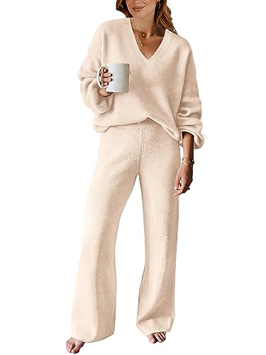 ANRABESS Women's Two Piece Outfits Sweater Sets Long Sleeve Knit Pullover and Wide Leg Pants Lounge Sets 2023 Fall Fashion Clothes Tracksuit Sweatsuit Set B1165kaqi-S