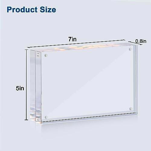 HappyHapi Acrylic Picture Frame, 20mm Thickness Frameless Magnetic Photo Frames, Double Sided Clear Frames Set, Free Standing Acrylic Frame for School Home Office (5x7 1Pack)