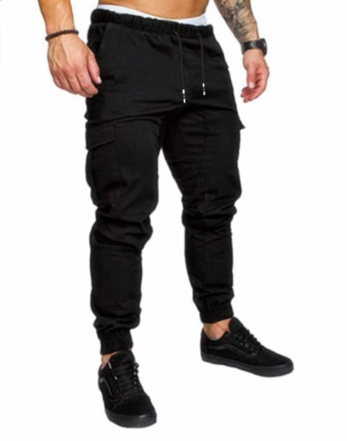 GM MGBOYGYM Mens Fashion Joggers Sports Pants - Cotton Cargo Pants Sweatpants Trousers Mens Long Pants Black-XXL