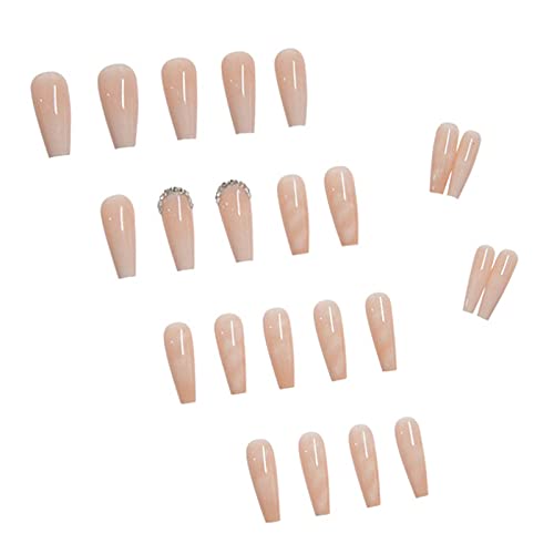 Kamize Press on Nails Long Coffin Fake Nails Ballerina Nails Acrylic Full Cover Bling Rhinestone False Nails for Women and Girls24PCS