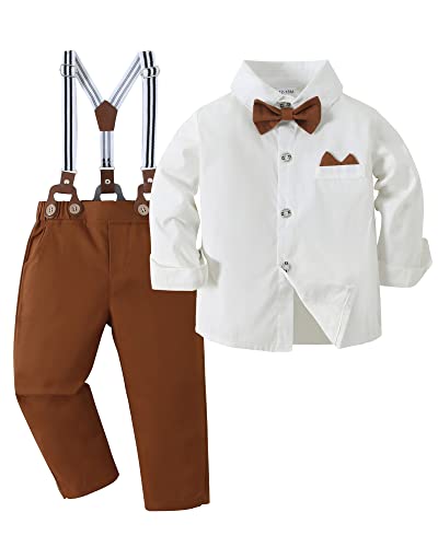 YALLET Baby Boy Clothes Suit Toddler Gentleman Outfits Formal Dress Shirt + Bowtie + Suspender Pants Wedding Party 1-5 Years