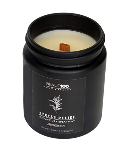 Aromatherapy Stress Relief Candle, BEAUT100 Scented Candles for Men & Women, Strong Scented Candles for Home, Soy Candles Gifts for Her Stress Relief, 40-50 Hour Burn Candle Glass Jar