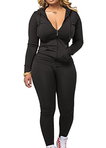 Mrskoala Two Piece Outfits for Women Jogger Sets Workout SweatSuits Tracksuit Pants Set Black XL