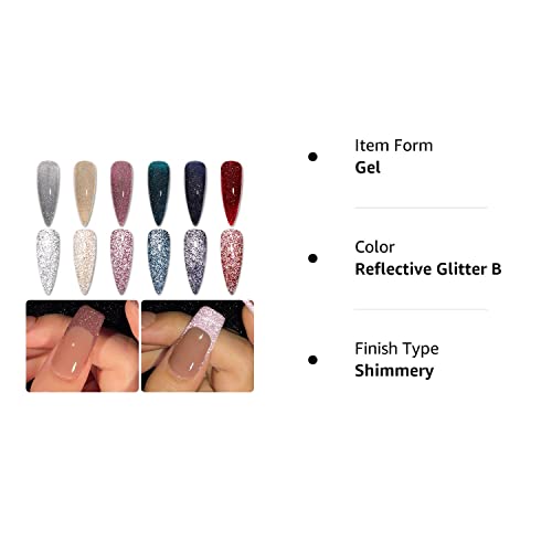 GAOY Reflective Glitter Gel Nail Polish Set of 6 Colors Including Pink Red Silver Holographic Gel Polish Kit UV LED Soak Off Nail Polish Home DIY Manicure Nail Salon Varnish