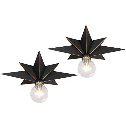 16 inch Flush Mount Ceiling Light, Black Star Light Fixtures Ceiling for Hallway, Entryway, Study Room, Bedroom, Industrial Light Fixture Ceiling Mount for Porch Kitchen Farmhouse Lighting 2 Pack