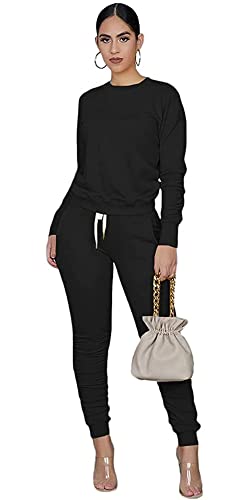 OCEANLUX Yoga Outfits 2 Pcs Matching Sets for Women Workout Sets Long Sleeve Jogger Tracksuit with Pockets