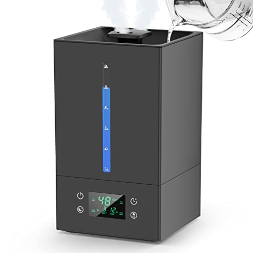 6L Humidifiers for Bedroom Large Room, Cool Mist Humidifiers for Baby Nursery Plants with Essential Oils Diffuser, 360° Rotatable Double Spray Outlet Nozzle, Auto-Shut Off, Sleep Mode,Quiet