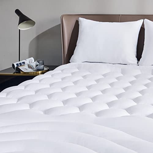 Bedsure Queen Size Mattress Pad - Soft Cooling Mattress Cover Padded, Quilted Fitted Mattress Protector with 8-21" Deep Pocket, Breathable Fluffy Pillow Top, White, 60x80 Inches