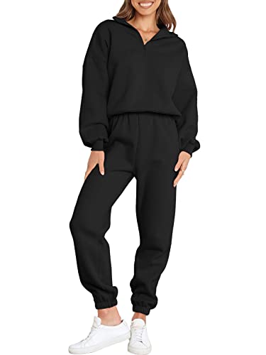 Prinbara Womens Oversized Half Zip Pullover Long Sleeve Sweatshirt Jogger Pants Lounge Sets Teen Girls 2 Piece Outfits Sweatsuit with Pockets Fall Y2K Clothes 7PA76-heise-L