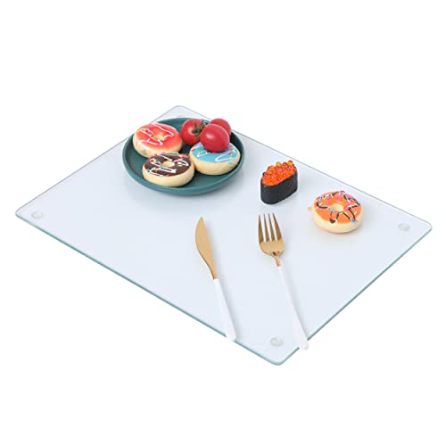 Murrey Home Tempered Glass Cutting Boards for Kitchen Dishwasher Safe, Rectangle Chopping Board with Rubber Feet, Small Clear Countertop Tray, Scratch Resistant, Heat Resistant, Non-Slip, 15.7"x11.8"