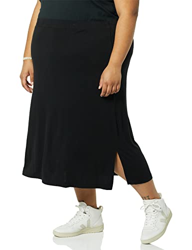 Amazon Essentials Women's Pull-On Knit Midi Skirt (Available in Plus Size), Black, XX-Large